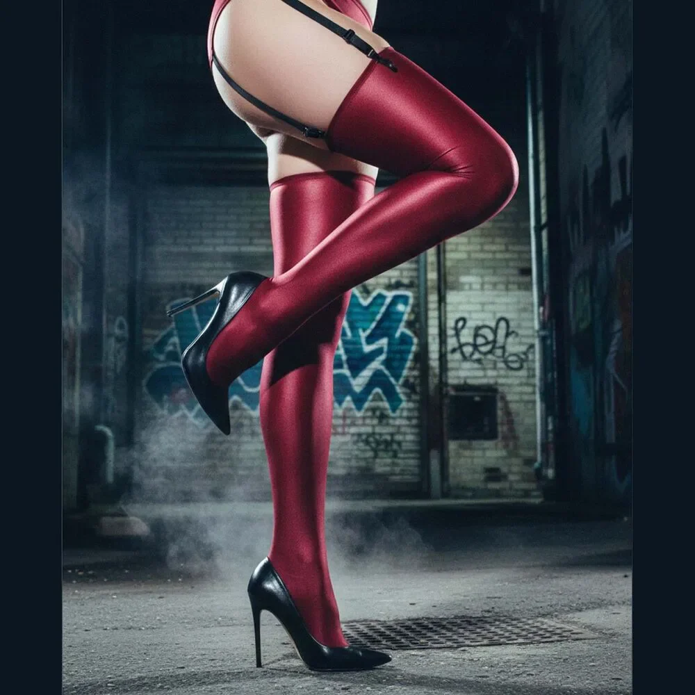 Coquette Plus Matte Wet Look Thigh High Stockings Stay Up Black or Merlot OSXL